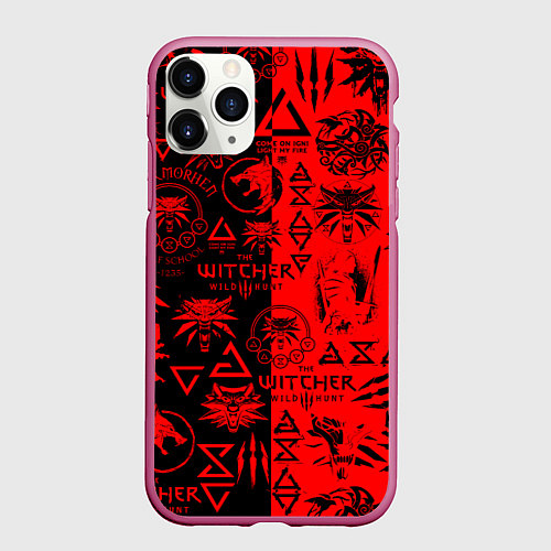 Чехол iPhone 11 Pro матовый THE WITCHER LOGOBOMBING BLACK RED / 3D-Малиновый – фото 1
