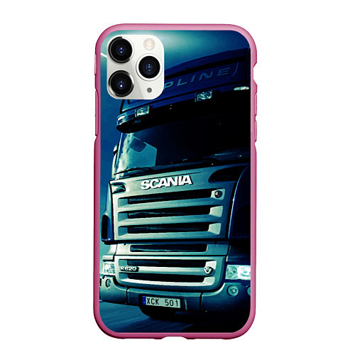 Чехол iPhone 11 Pro матовый SCANIA Дальнобой 2022 / 3D-Малиновый – фото 1