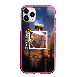 Чехол iPhone 11 Pro матовый Чжун Ли Zhongli, Genshin Impact, цвет: 3D-малиновый