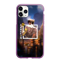 Чехол iPhone 11 Pro матовый Чжун Ли Zhongli, Genshin Impact, цвет: 3D-фиолетовый