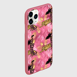 Чехол iPhone 11 Pro матовый Девушка с тиграми паттерн, цвет: 3D-малиновый — фото 2