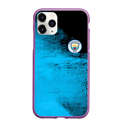 Чехол iPhone 11 Pro матовый Manchester City голубая форма / 3D-Фиолетовый – фото 1