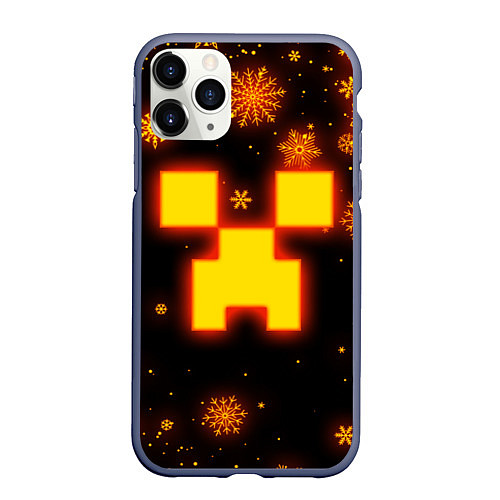 Чехол iPhone 11 Pro матовый НОВОГОДНИЙ ОГНЕННЫЙ КРИПЕР CREEPER FIRE / 3D-Серый – фото 1