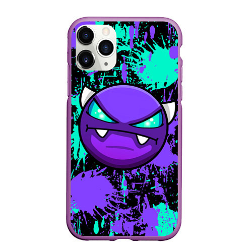 Чехол iPhone 11 Pro матовый GEOMETRY DASH NEON DEMON LEVELS, НЕОНОВЫЕ БРЫЗГИ К / 3D-Фиолетовый – фото 1