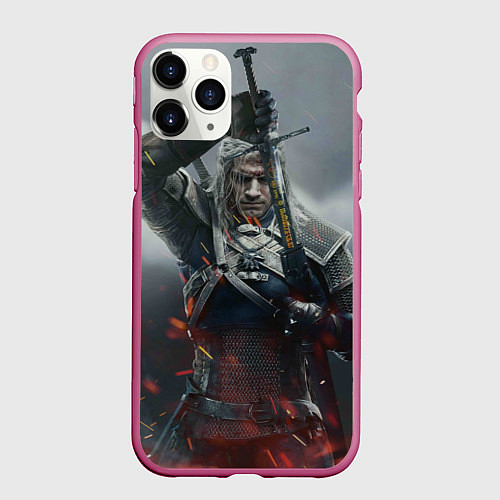 Чехол iPhone 11 Pro матовый ВЕДЬМАК СЕРИАЛ ДИКАЯ ОХОТА / 3D-Малиновый – фото 1