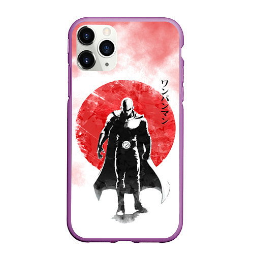 Чехол iPhone 11 Pro матовый Сайтама красный дым One Punch-Man / 3D-Фиолетовый – фото 1