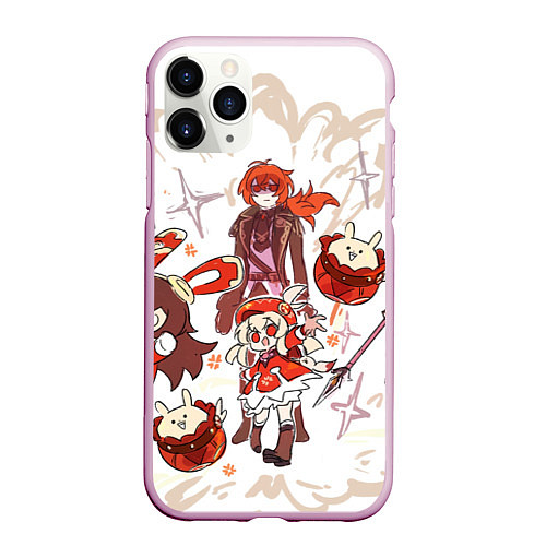 Чехол iPhone 11 Pro матовый GENSHIN IMPACT АРТ ПЕРСОНАЖИ ИГРЫ / 3D-Розовый – фото 1