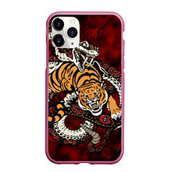 Чехол iPhone 11 Pro матовый Тигр со Змеёй 2022, цвет: 3D-малиновый