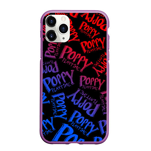 Чехол iPhone 11 Pro матовый POPPY PLAYTIME LOGO NEON, ХАГИ ВАГИ / 3D-Фиолетовый – фото 1