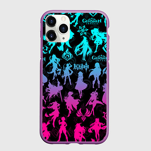 Чехол iPhone 11 Pro матовый ГЕНШИН ИМПАКТ НЕОН ПЕРСОНАЖИ ИГРЫ GENSHIN IM ACT L / 3D-Фиолетовый – фото 1