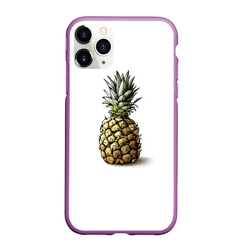 Чехол iPhone 11 Pro матовый Pineapple watercolor / 3D-Фиолетовый – фото 1