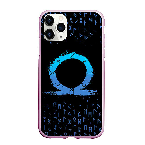 Чехол iPhone 11 Pro матовый БОГ ВОЙНЫ СИМВОЛ КРАТОСА, РУНЫ GOD OF WAR / 3D-Розовый – фото 1