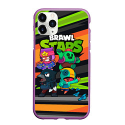 Чехол iPhone 11 Pro матовый Компания Brawl Stars, цвет: 3D-фиолетовый