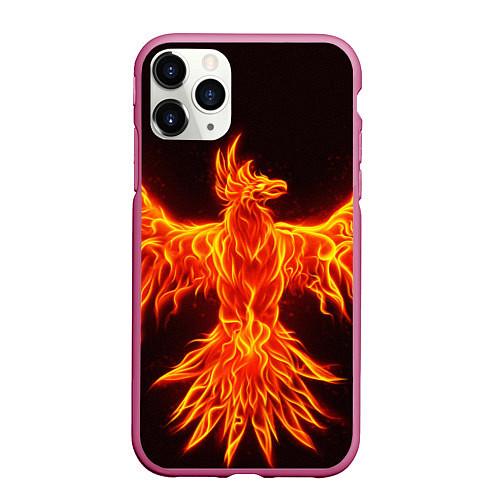 Чехол iPhone 11 Pro матовый ОГНЕННЫЙ ФЕНИКС FIRE PHOENIX / 3D-Малиновый – фото 1