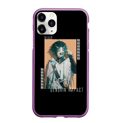 Чехол iPhone 11 Pro матовый Genshin Impact Xiao / 3D-Фиолетовый – фото 1