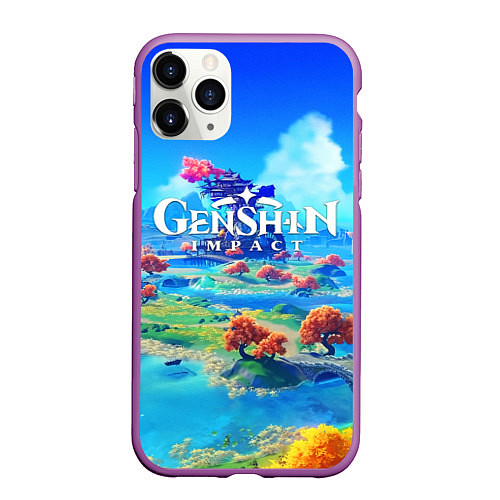 Чехол iPhone 11 Pro матовый МИР ГЕНШИН ИМПАКТ WORLD GENSHIN IMPACT / 3D-Фиолетовый – фото 1
