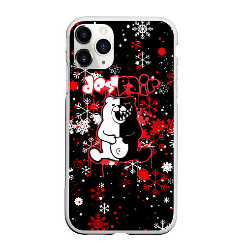 Чехол iPhone 11 Pro матовый Monokuma Снежинки Новый год / 3D-Белый – фото 1