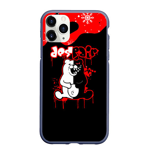 Чехол iPhone 11 Pro матовый Monokuma Снежинки / 3D-Серый – фото 1