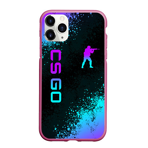 Чехол iPhone 11 Pro матовый CS GO NEON SYMBOL STYLE SKIN КС ГО НЕОН / 3D-Малиновый – фото 1