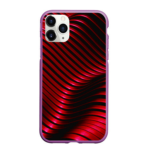 Чехол iPhone 11 Pro матовый Волны красного металла / 3D-Фиолетовый – фото 1