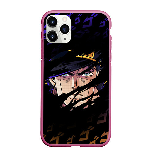 Чехол iPhone 11 Pro матовый JOJOS BIZARRE ADVENTURE ЛИЦО ГЕРОЯ / 3D-Малиновый – фото 1