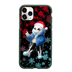 Чехол iPhone 11 Pro матовый UNDERTALE SANS НОВОГОДНИЙ НЕОН СНЕЖИНКИ