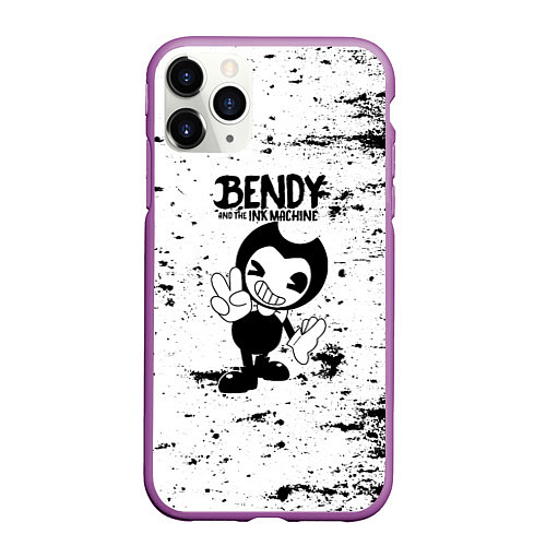 Чехол iPhone 11 Pro матовый Bendy and the ink machine - Black & White / 3D-Фиолетовый – фото 1
