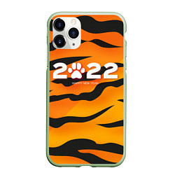 Чехол iPhone 11 Pro матовый Новогодний тигр Новый год 2022, цвет: 3D-салатовый