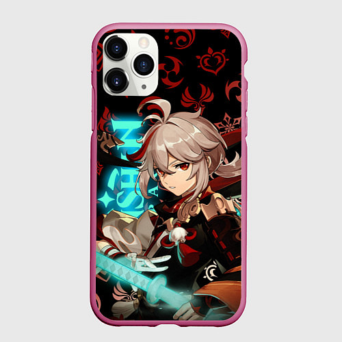 Чехол iPhone 11 Pro матовый КАДЗУХА ГЕРОЙ ГЕНШИН ИМПАКТ GENSHIN IMPACT / 3D-Малиновый – фото 1