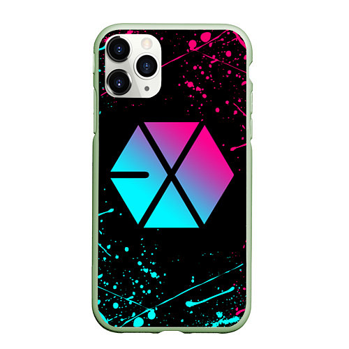 Чехол iPhone 11 Pro матовый EXO BAND NEON LOGO НЕОНОВЫЕ БРЫЗГИ КРАСОК / 3D-Салатовый – фото 1