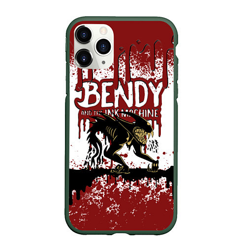 Чехол iPhone 11 Pro матовый BLOOD BLACK AND WHITE BENDY AND THE INK MACHINE / 3D-Темно-зеленый – фото 1