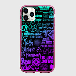 Чехол iPhone 11 Pro матовый ЛОГОТИПЫ РОК ГРУПП НЕОН ROCK NEON, цвет: 3D-малиновый