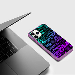 Чехол iPhone 11 Pro матовый ЛОГОТИПЫ РОК ГРУПП НЕОН ROCK NEON, цвет: 3D-фиолетовый — фото 2
