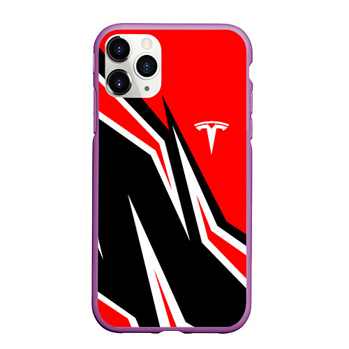 Чехол iPhone 11 Pro матовый TESLA MOTORS RED LINE ТЕСЛА / 3D-Фиолетовый – фото 1