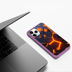 Чехол iPhone 11 Pro матовый НОВОГОДНИЕ ОГНЕННЫЕ 3D ПЛИТЫ FIRE NEON HEXAGON, цвет: 3D-фиолетовый — фото 2