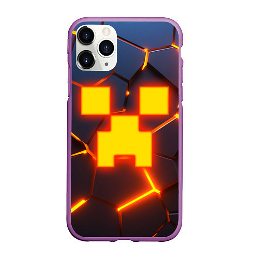 Чехол iPhone 11 Pro матовый ОГНЕННЫЙ КРИПЕР 3D ПЛИТЫ FIRE CREEPER / 3D-Фиолетовый – фото 1