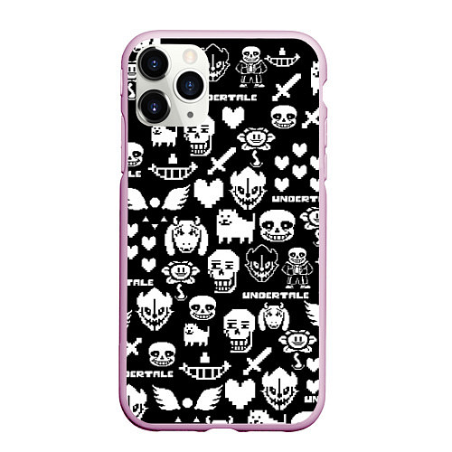 Чехол iPhone 11 Pro матовый UNDERTALE PATTERN БЕЛЫЙ / 3D-Розовый – фото 1