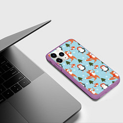 Чехол iPhone 11 Pro матовый Лисята и пингвины Новый год 2022, цвет: 3D-фиолетовый — фото 2