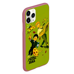 Чехол iPhone 11 Pro матовый Шигео, Ямочки и Рэйгэн налет на пиццу - Mob Psycho, цвет: 3D-малиновый — фото 2