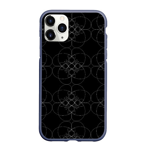 Чехол iPhone 11 Pro матовый Цветочный орнамент белый на черном / 3D-Серый – фото 1