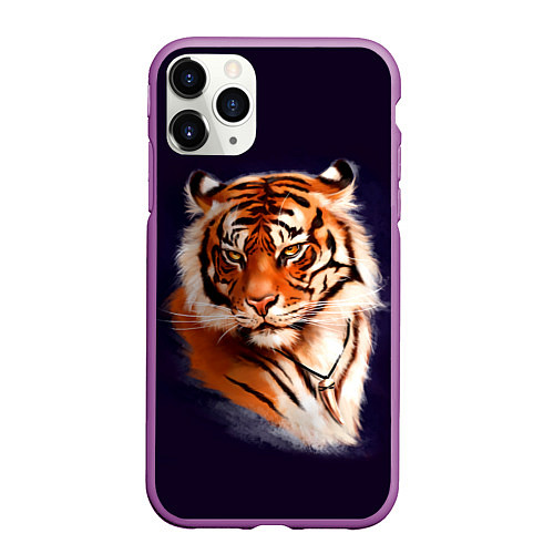 Чехол iPhone 11 Pro матовый Грозный Тигр Символ 2022 Года Tiger Beast / 3D-Фиолетовый – фото 1