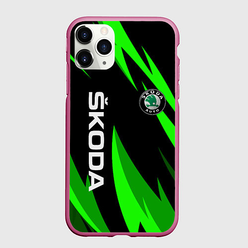 Чехол iPhone 11 Pro матовый SKODA Логотип Узор / 3D-Малиновый – фото 1