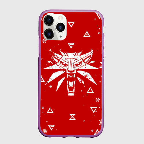 Чехол iPhone 11 Pro матовый КРАСНЫЙ СВИТЕР ВЕДЬМАК НОВОГОДНИЙ / 3D-Фиолетовый – фото 1