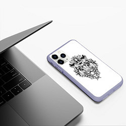 Чехол iPhone 11 Pro матовый Тигровый оскал, цвет: 3D-светло-сиреневый — фото 2