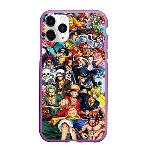 Чехол iPhone 11 Pro матовый ВСЕ ГЕРОИ АНИМЕ ВАН ПИС ALL HEROES ONE PIECE / 3D-Фиолетовый – фото 1