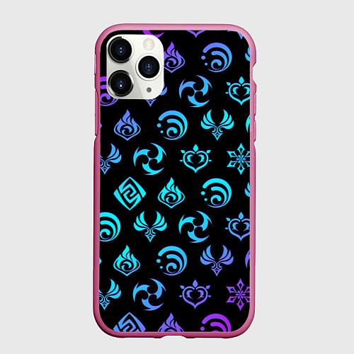 Чехол iPhone 11 Pro матовый NEON SYMBOL HERO GENSHIN IMPACT / 3D-Малиновый – фото 1