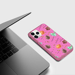 Чехол iPhone 11 Pro матовый Розовый принт к любому зимнему празднику, с позити, цвет: 3D-малиновый — фото 2