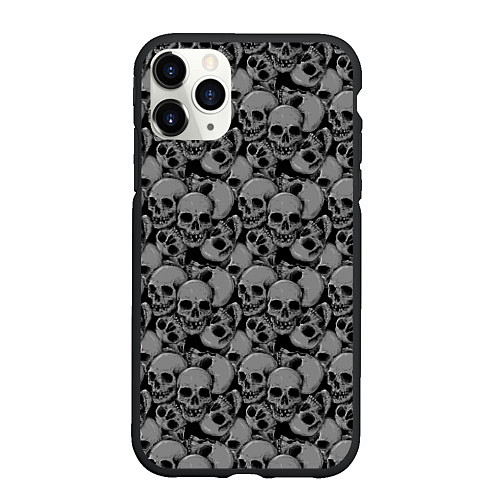 Чехол iPhone 11 Pro матовый Gray skulls / 3D-Черный – фото 1