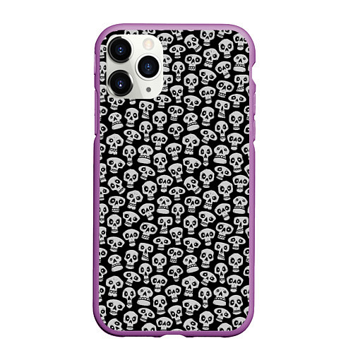 Чехол iPhone 11 Pro матовый Funny skulls / 3D-Фиолетовый – фото 1