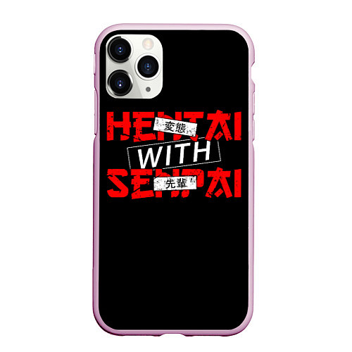 Чехол iPhone 11 Pro матовый HENTAI WITH SENPAI / 3D-Розовый – фото 1